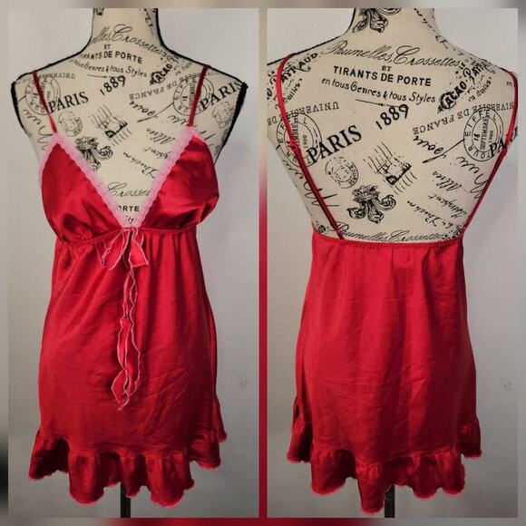 Victoria's Secret Dresses & Skirts - Victorias Secret Angels RED Babydoll Mini Dress S Bow Lace Trim Milkmaid Fairy